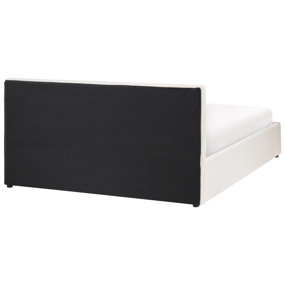 Letto rivestito in tessuto bianco sporco 140 x 200 cm testiera trapuntata con vano portaoggetti