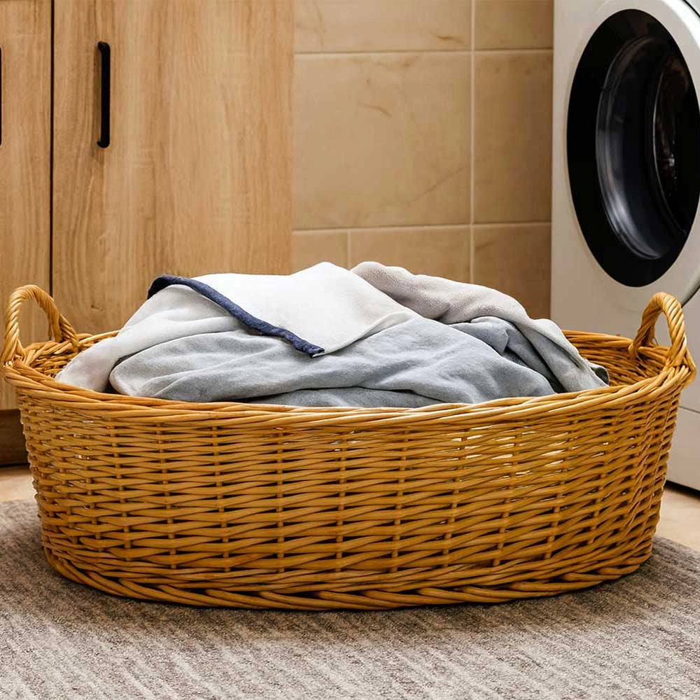 Cesta contenitore ovale vimini intrecciato a mano con manici cm 59x39x20