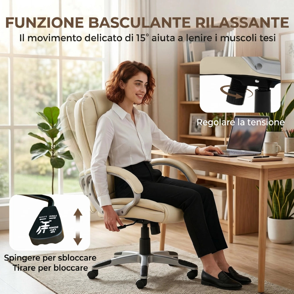 Sedia da ufficio girevole con schienale alto ¨C zephmum ¨C pelle beige