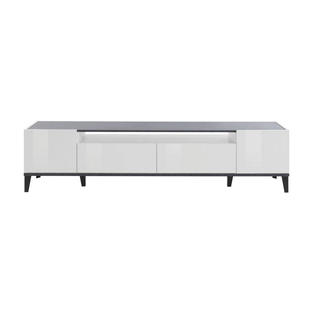 Abina, Mobile Porta tv 2 Cassetti Made in Italy, 200x40x47h cm Bianco Lucido