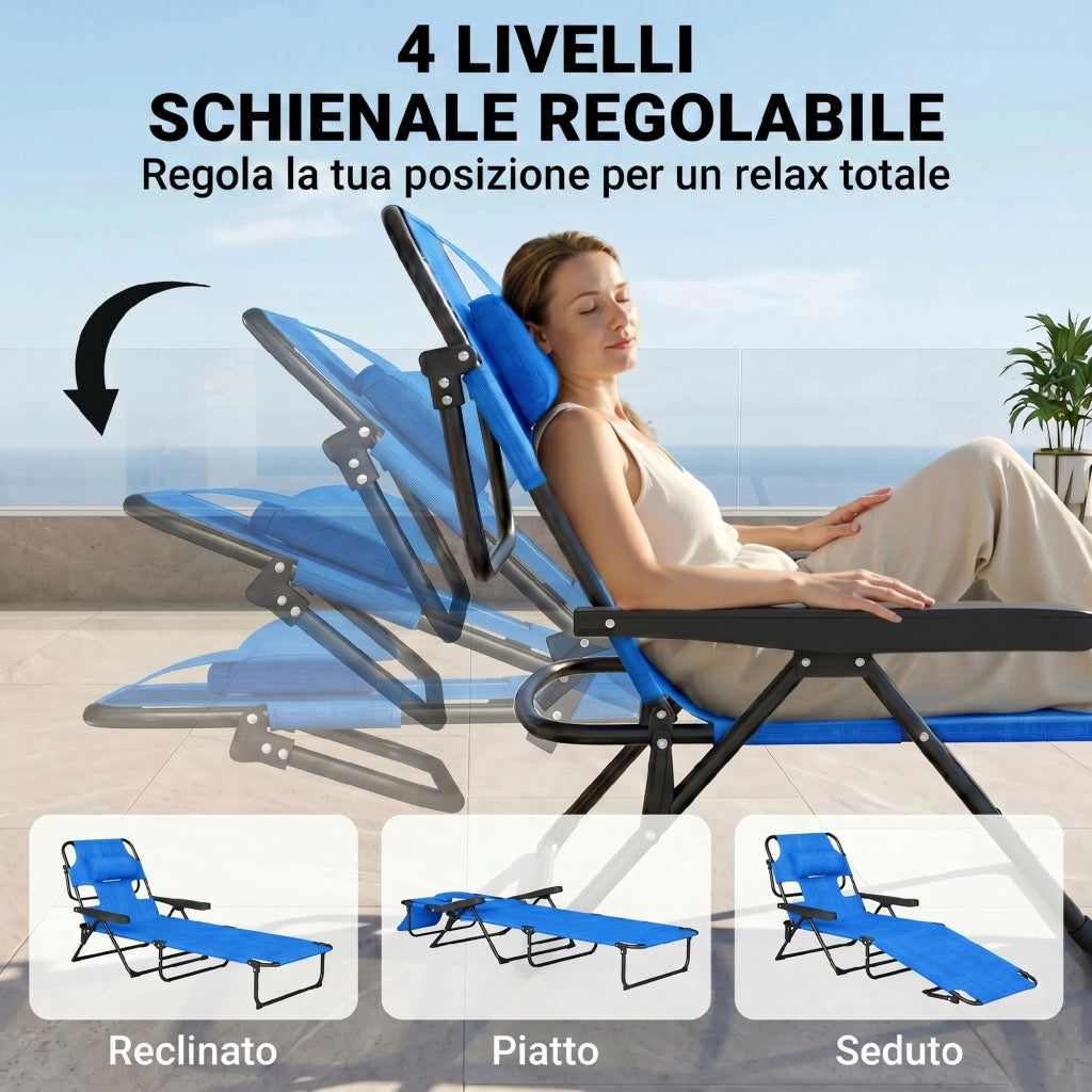 Sdraio Pieghevole da Giardino con Cuscino e Schienale Regolabile ¨C Zephmum ¨C Blu Scuro