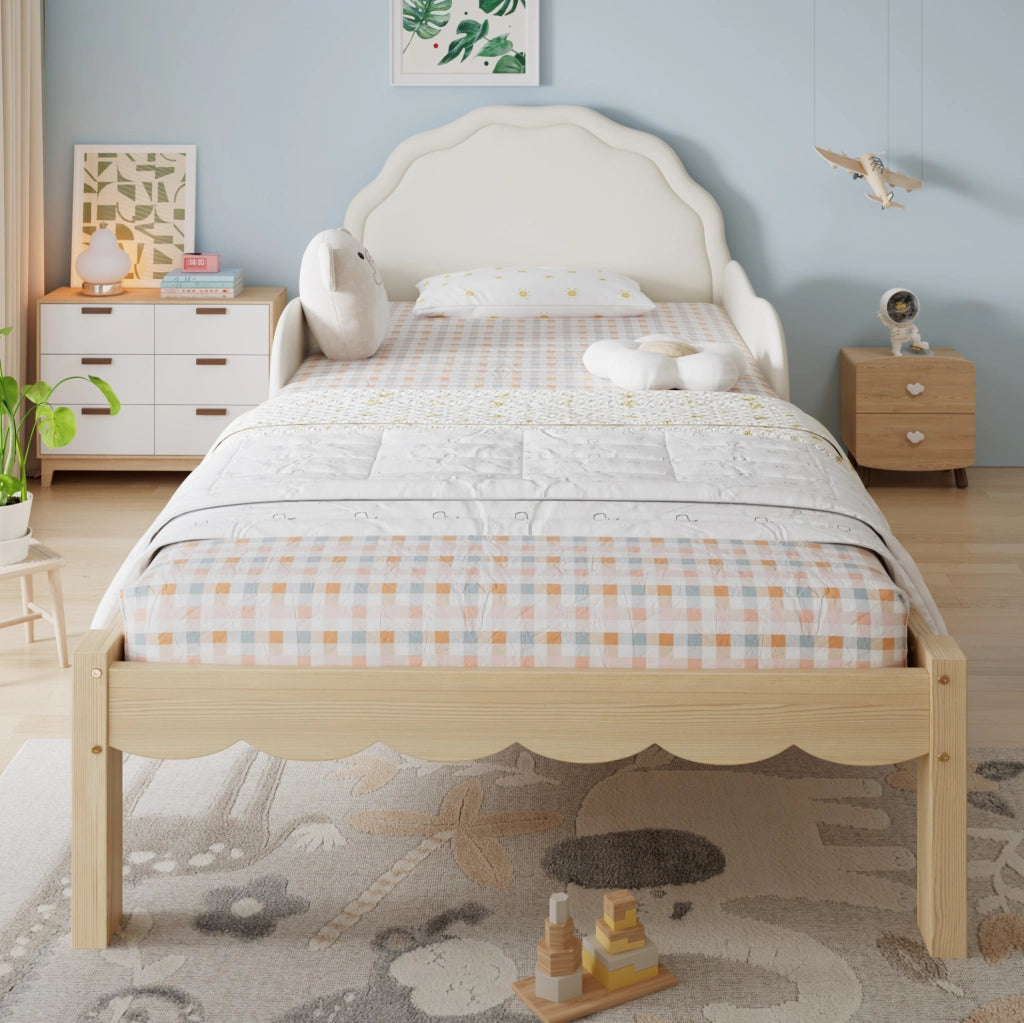 Letto singolo imbottito per bambini 90x200 cm beige