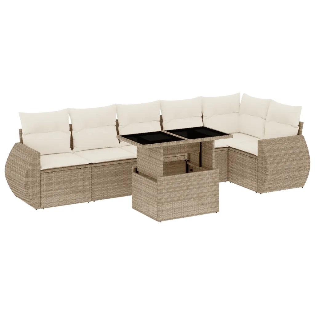 Set Divani da Giardino 7 pz con Cuscini Beige in Polyrattan 3268548
