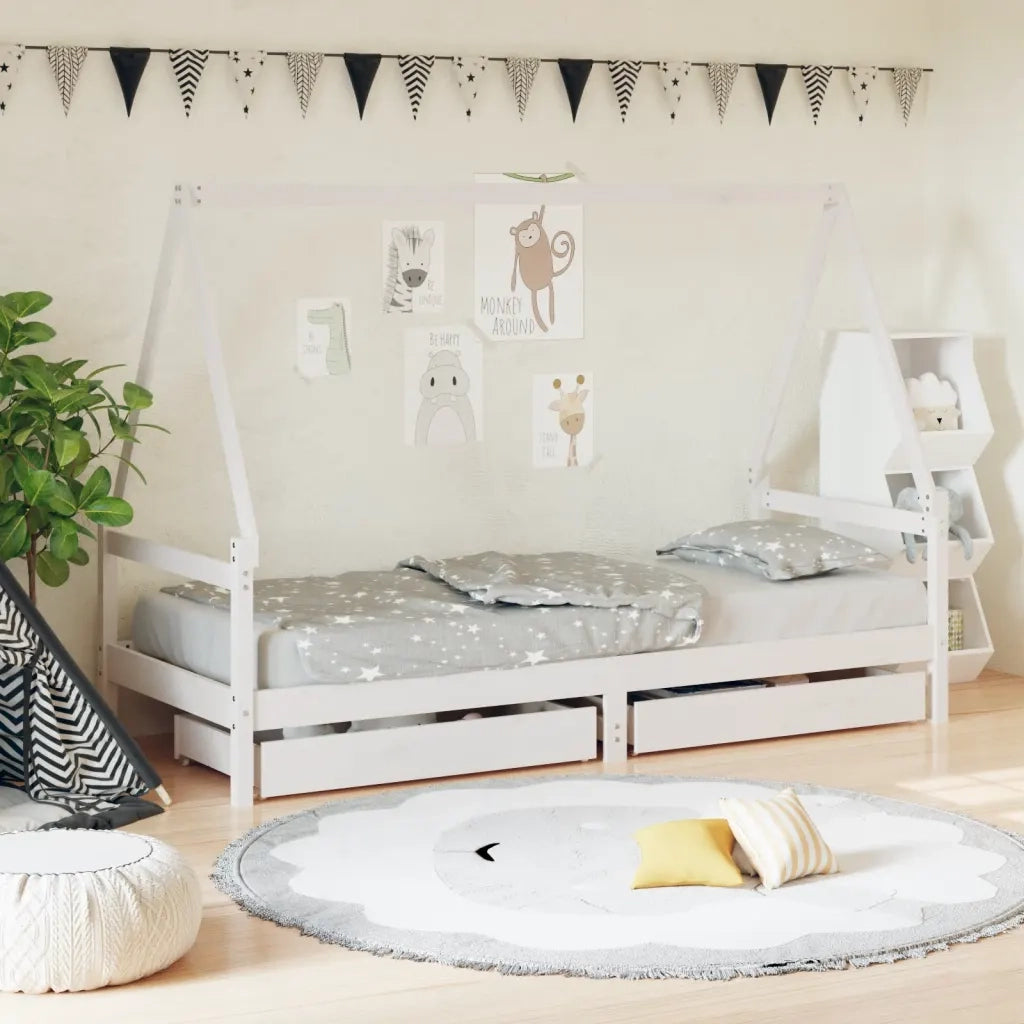 Giroletto Bambini con Cassetti-Struttura Letto Bambini Bianco 80x200cm Massello di Pino 164762