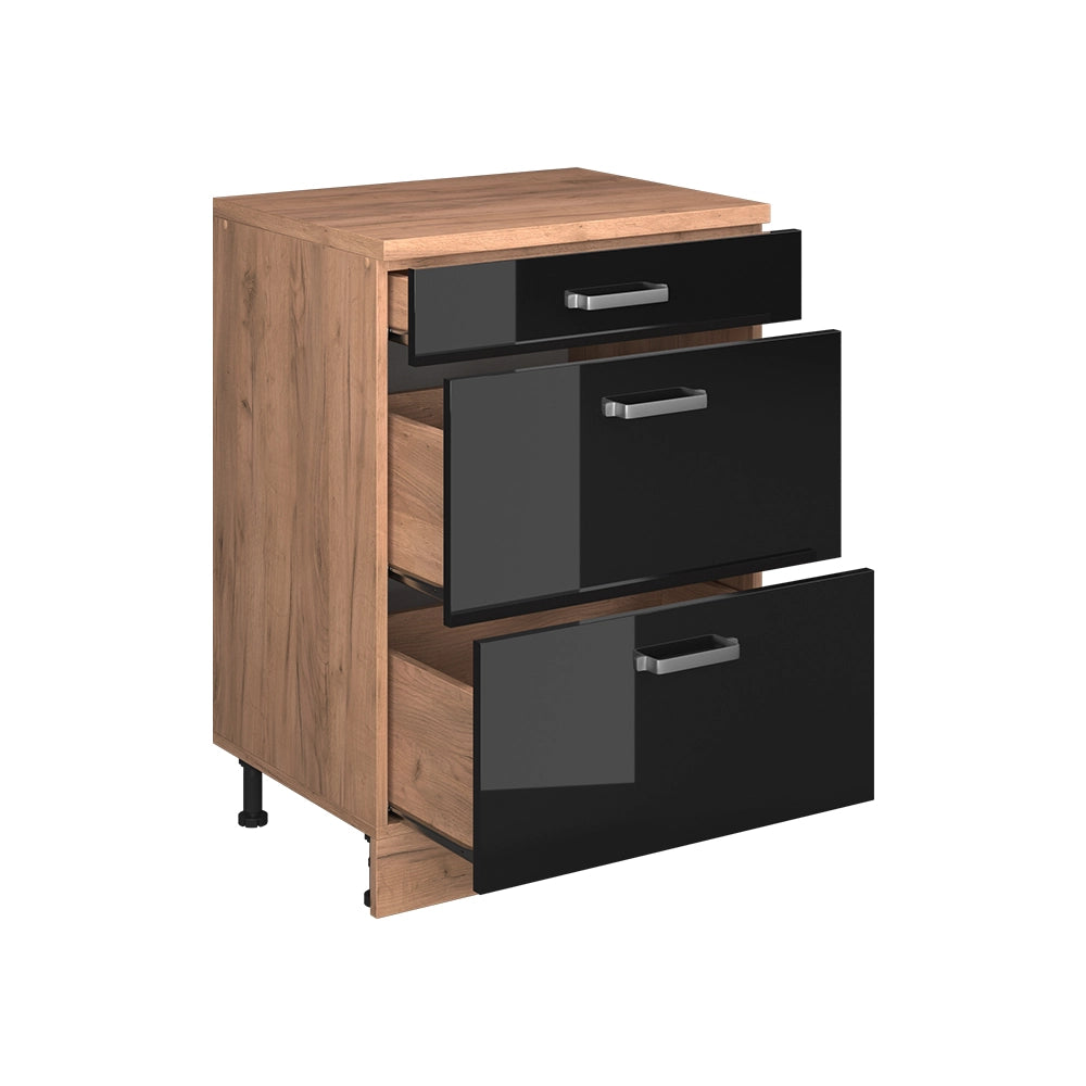 Mobile per mansarda Rion Nero lucido/Rovere dorato 60 x 83.8 cm senza inclinazione con 3 cassetti Vicco