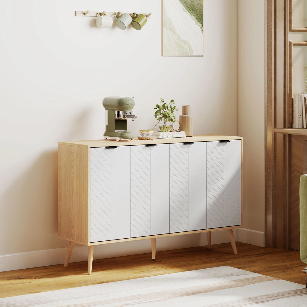 Armadio Contenitore con Ripiani Regolabili ¨C zephmum ¨C Legno di Pino, Bianco e Legno, 120x35x77.4 cm