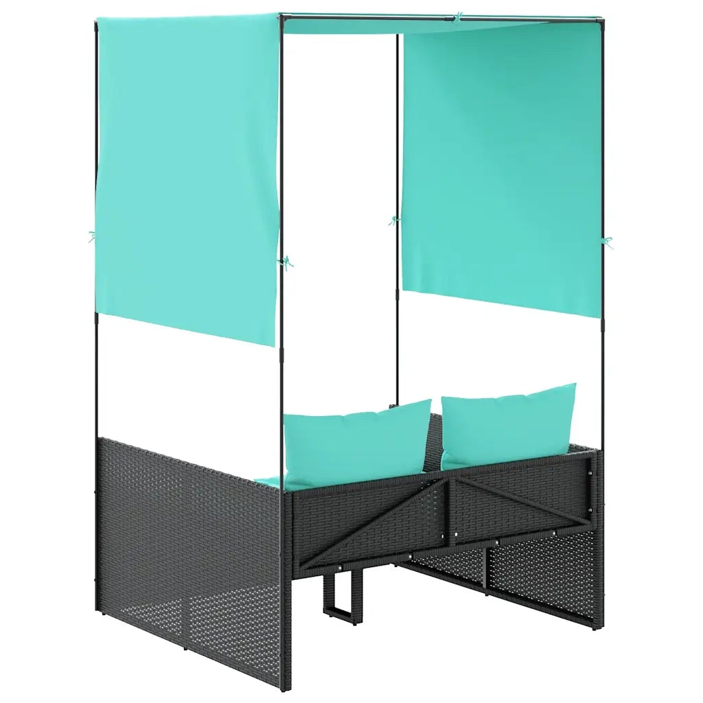 Lettino prendisole doppio con tettoia e tende in Polyrattan Nero 4002763