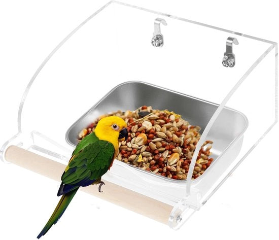 Vogel cibo contenitore con supporto sedentario, progettato senza morso, contenitori alimentari appesi per piccoli e medi uccelli, Facile da pulire - grucce sicure