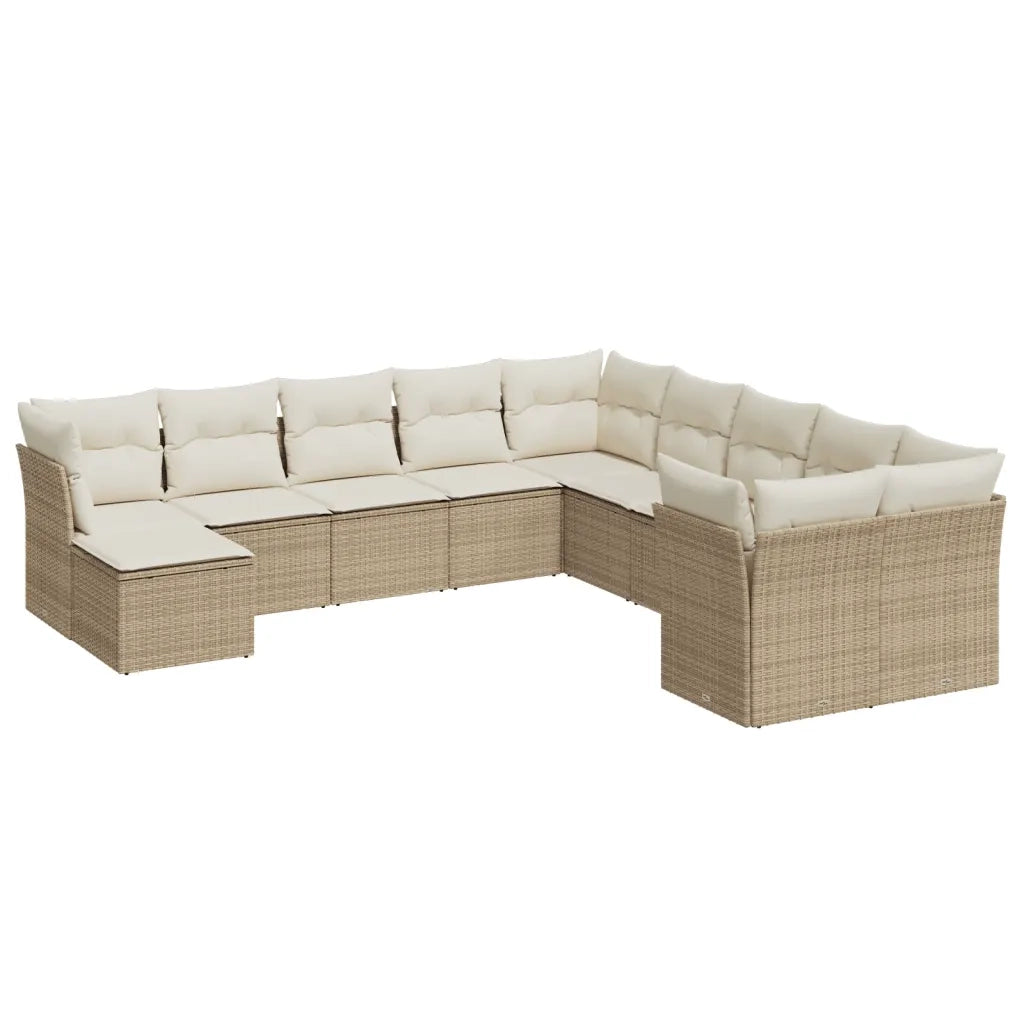 Set Divani da Giardino 11 pz con Cuscini Beige in Polyrattan 3218608