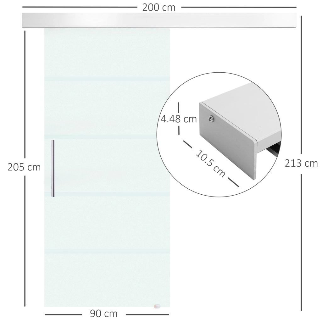 Porta Scorrevole Interna in Vetro Smerigliato e Satinato con Binario B2 e Maniglia per Bagno Cucina Studio Vetro 205x 90x 0,8cm