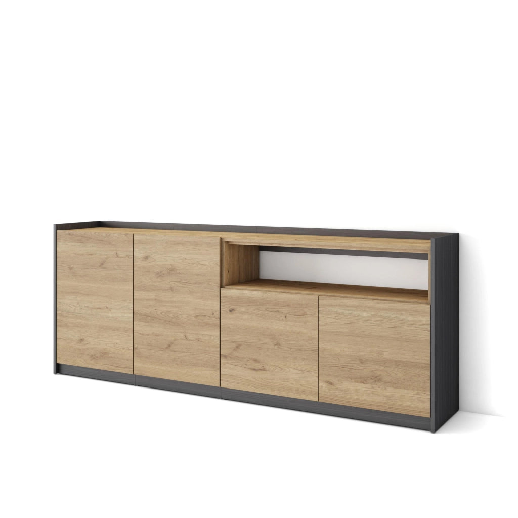 Credenza, Mobile, Cucina, 207x80x37 cm, 4 Porte, grande stoccaggio, Rovere e nero