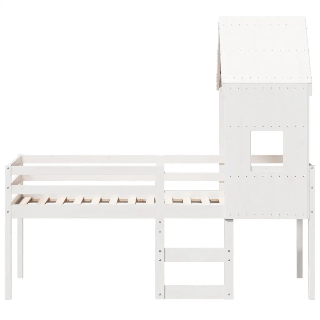 Letto a Soppalco con Tetto Bianco 90x200 cm in Legno di Pino 3282014