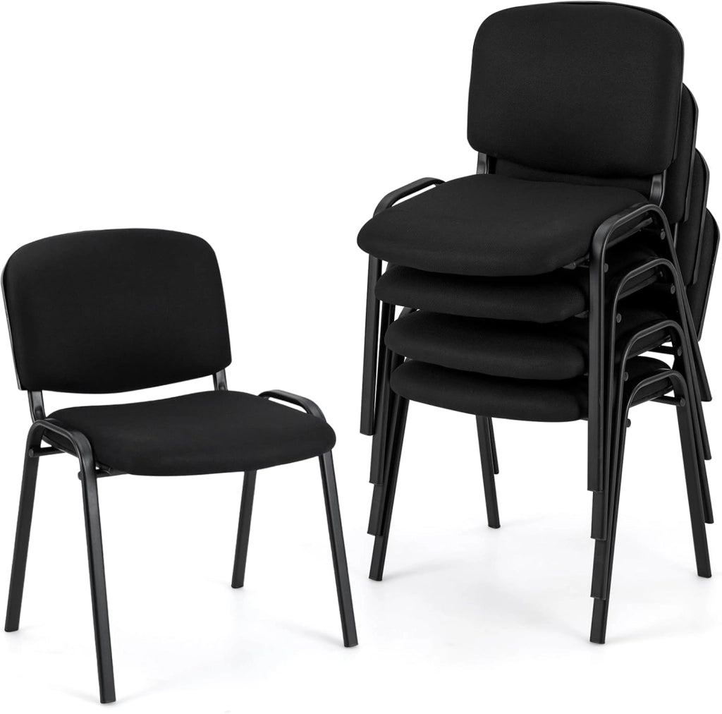 Set di 5 Sedie Impilabili da Ufficio, Ergonomiche con Seduta e Schienale Imbottiti, Telaio in Metallo, Carico 150 kg, per Sala d'Attesa e Ufficio