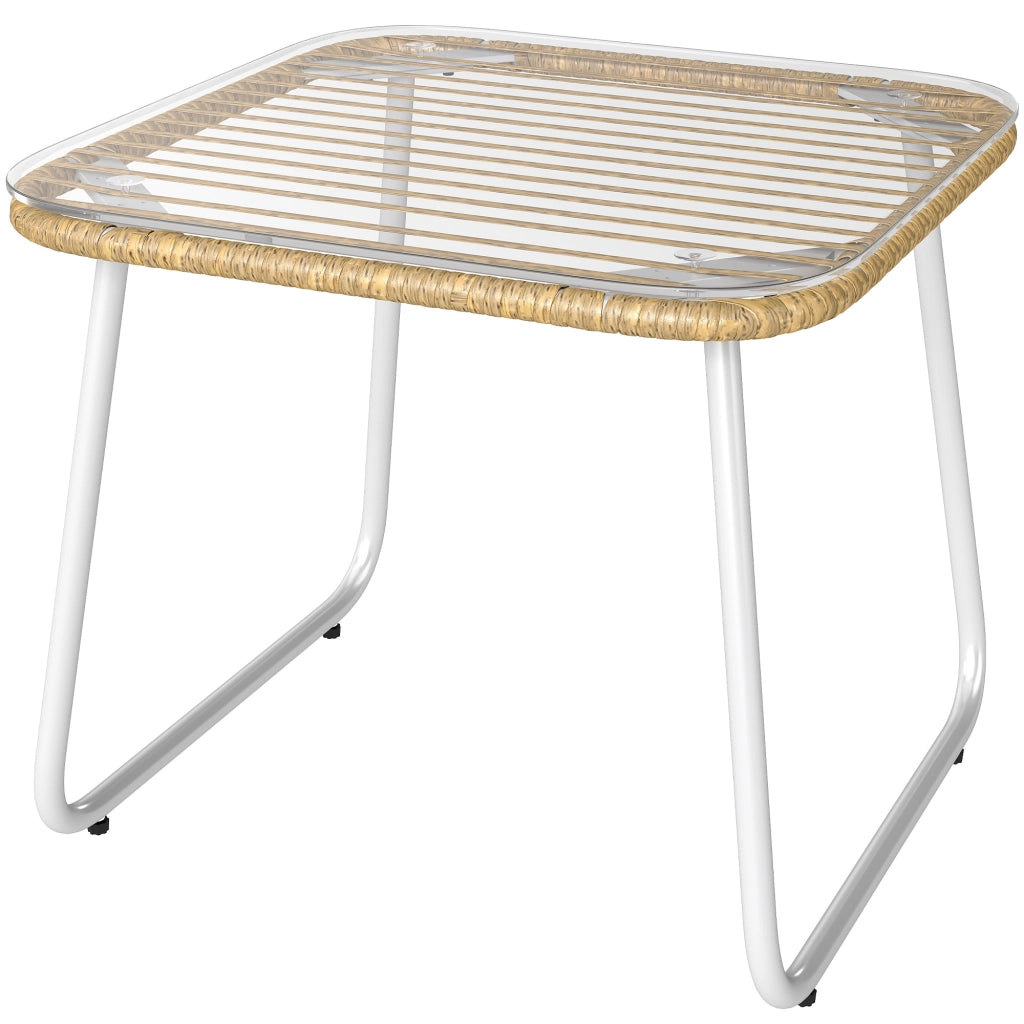 Tavolo da giardino in rattan sintetico con piano in vetro temperato ¨C Minimal ¨C 50x50x44 cm naturale