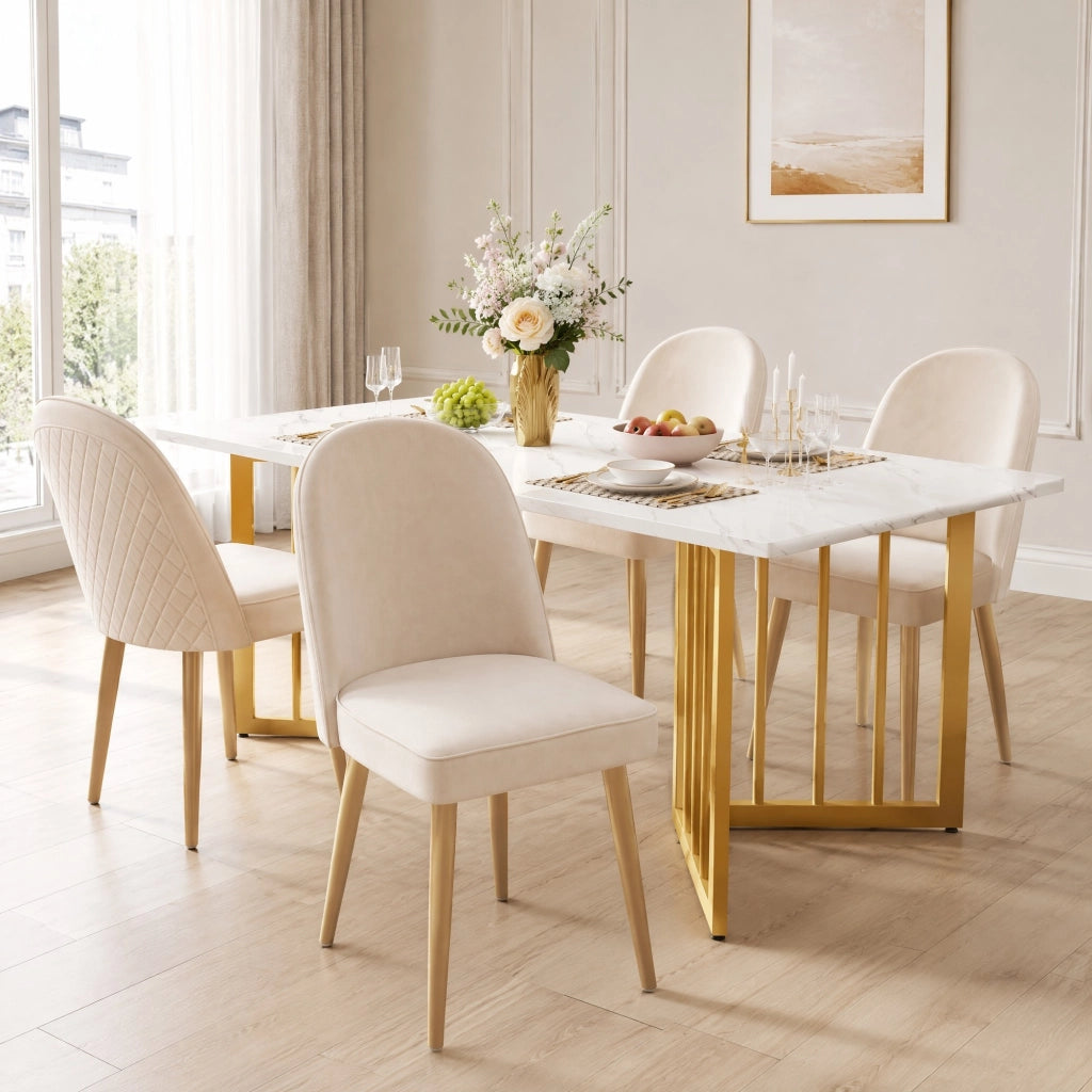 SEDIA da pranzo 45,5x62x87,5 cm velluto beige con gambe in metallo oro