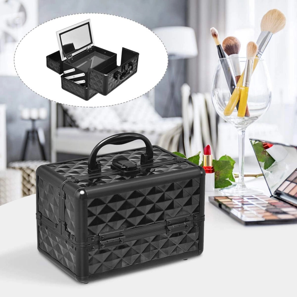 Valigetta per Cosmetici, Scatola Trucchi Professionale, Valigetta per Trucchi, con Specchio, Beauty Case, Pieghevole e Portatile, 23 x 15 x 18 cm
