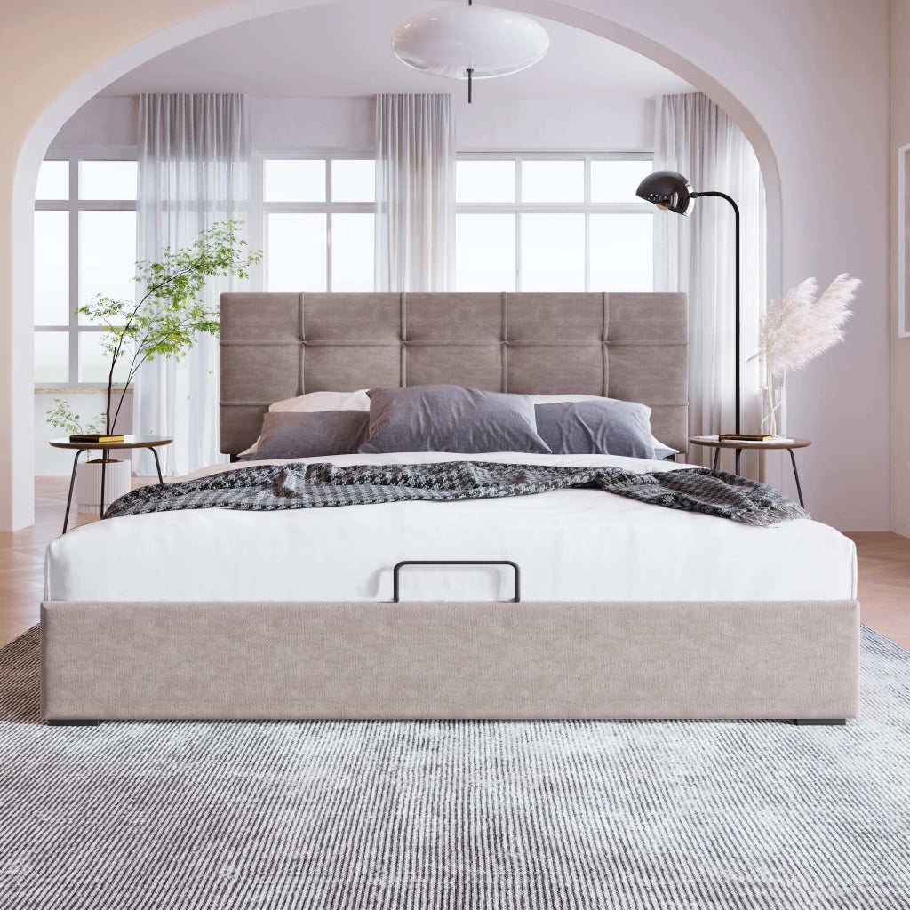 LETTO Matrimoniale 140x200 cm in Velluto Grigio Chiaro con contenitore