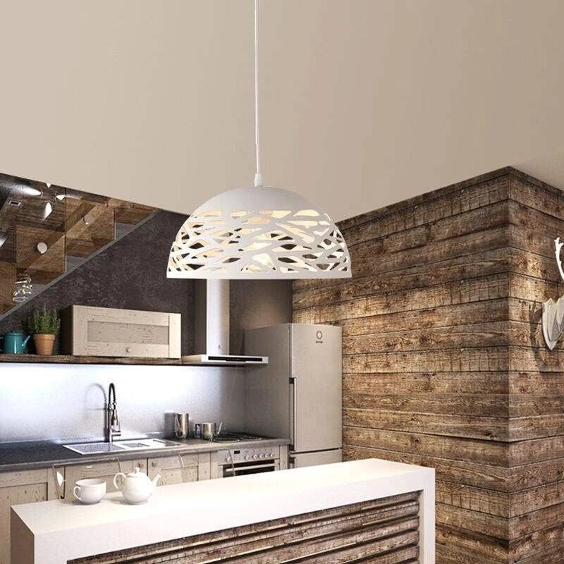 Lampadario a sospensione E27 in metallo bianco, paralume traforato Ø36 cm, design moderno, IP20 – Altezza regolabile fino a 137 cm