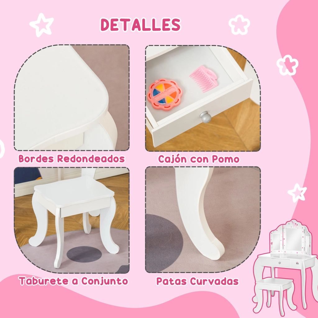 Tocador Bambini con Specchio e Cassetto ¨C zephmum ¨C Bianco