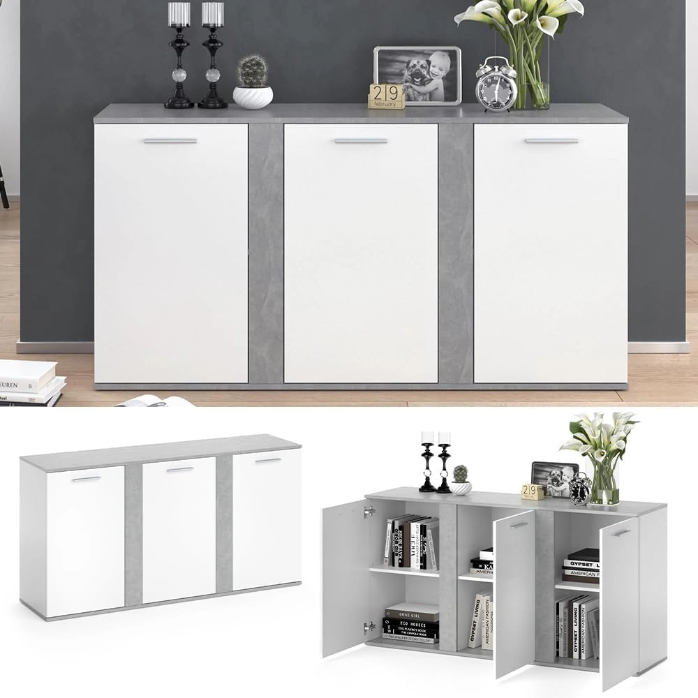 Credenza Novelli, Calcestruzzo, 40 x 80 cm con ante, adatto per riporre abiti e oggetti per la casa