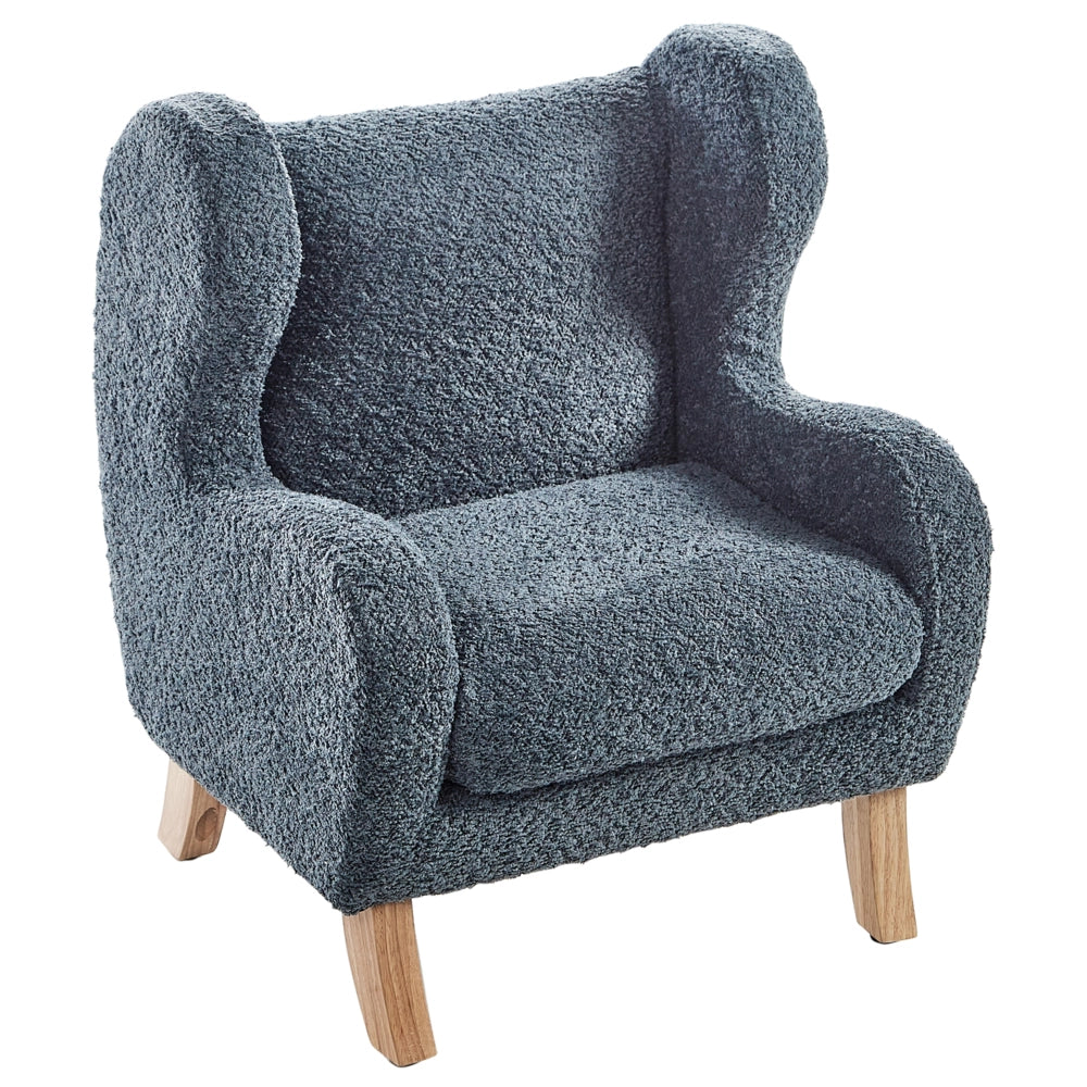 Sedia imbottita in bouclé blu scuro con braccioli Sedile per bambini Design moderno