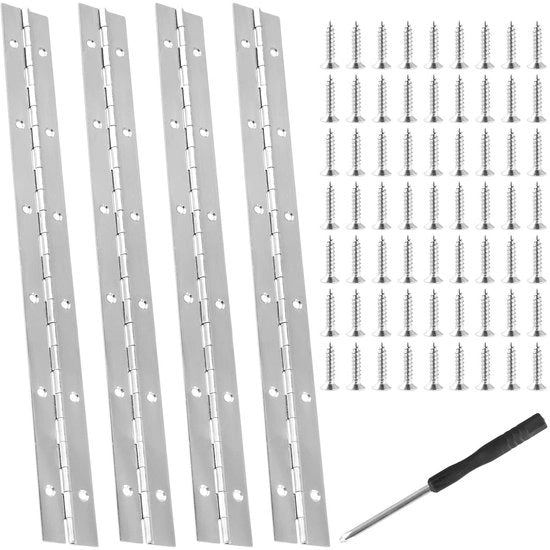 Set di Cardini per Pianoforte - 4 Pezzi - Acciaio Inossidabile - 300 x 30 mm - Con 48 Viti - Installazione Facile - Duraturo