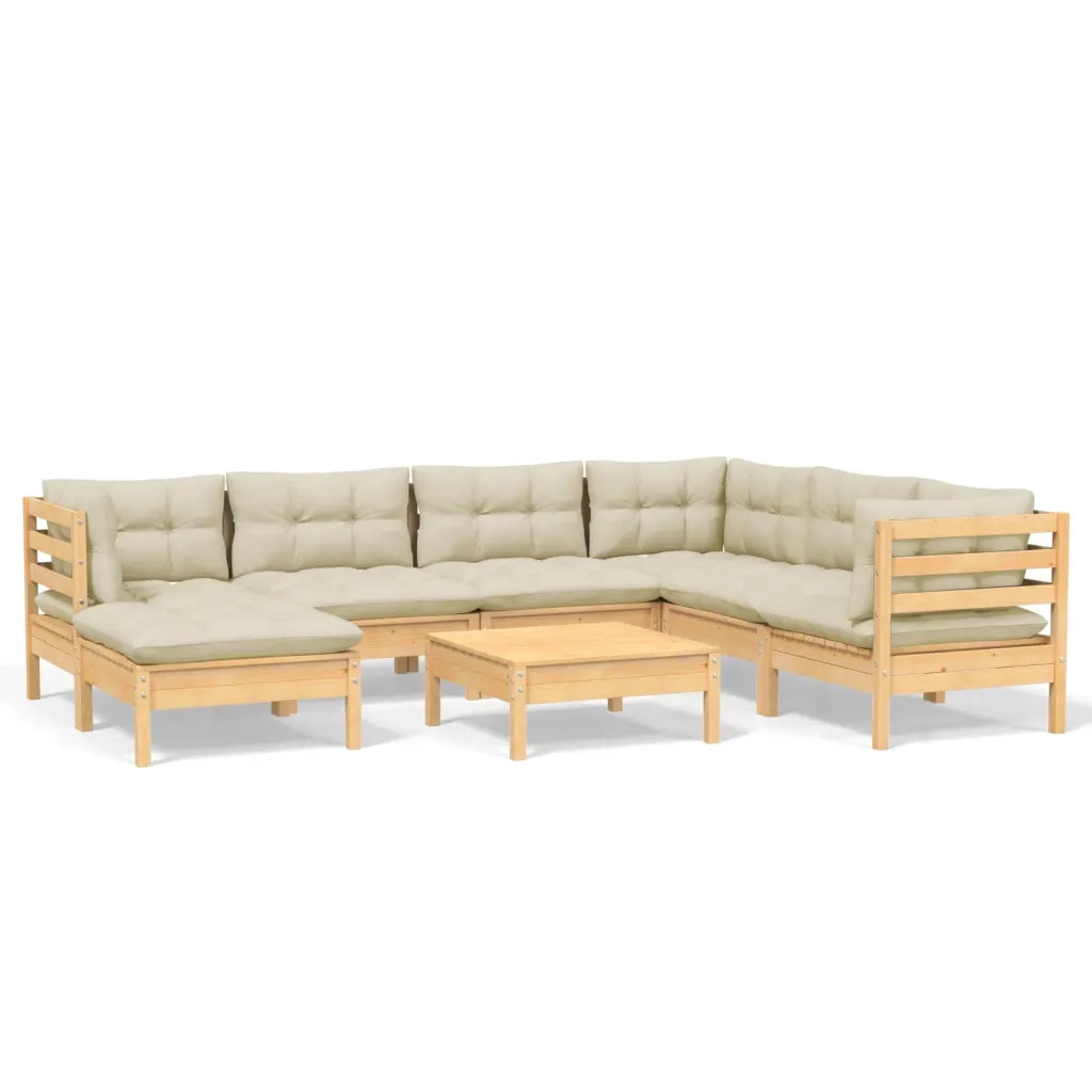 Set Divani da Giardino 8 pz con Cuscini Crema in Massello di Pino 3096653