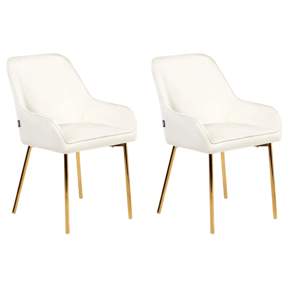 Set di 2 Sedie da Pranzo con Rivestimento in Velluto bianco sporco gambe dorate glamour retrò