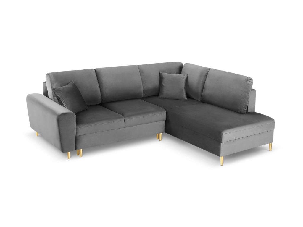 Cosmopolitan Design - Divano convertibile angolare destro con contenitore "Kyoto" 5 posti in velluto grigio chiaro 