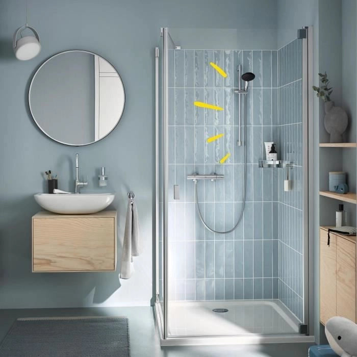 Set doccia con miscelatore termostatico, soffione 1 getto, asta 60 cm e flessibile - GROHE 34597001 - Water saving - Cromo