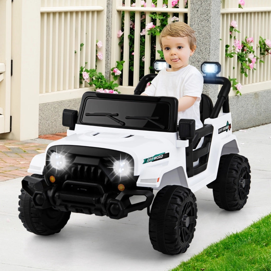 Camion elettrico per bambini 3+ anni 12V con telecomando ruote a scolpitura 3 velocit¨¤, Giocattolo a batteria Bianco-Macchinine giocattoli
