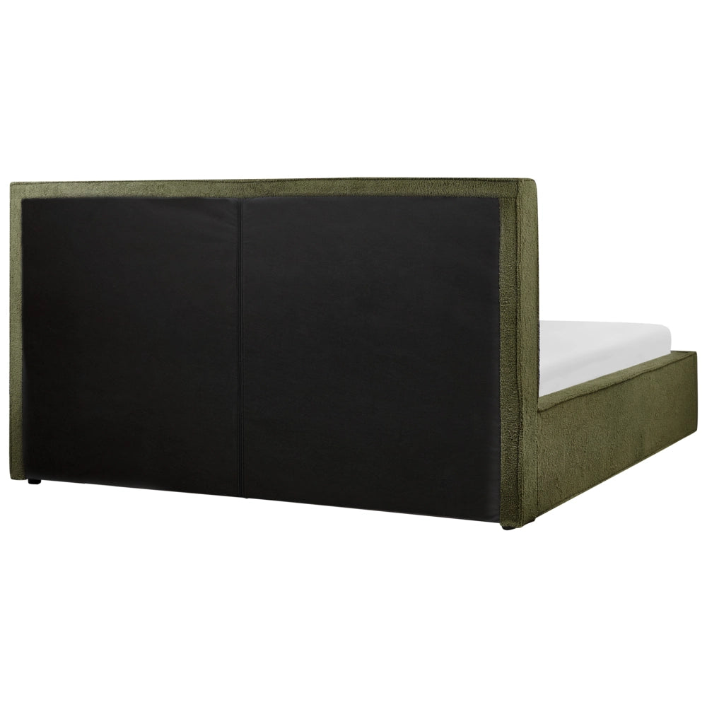 Letto king size 180 x 200 cm Verde Scuro Rivestimento in bouclé Ottomana di contenitore Telaio a doghe Camera da letto moderna contemporanea
