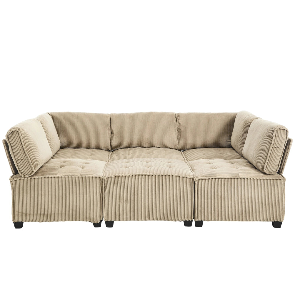 Divano modulare 6 posti 308x154x81.99 cm configurabile in velluto a coste khaki