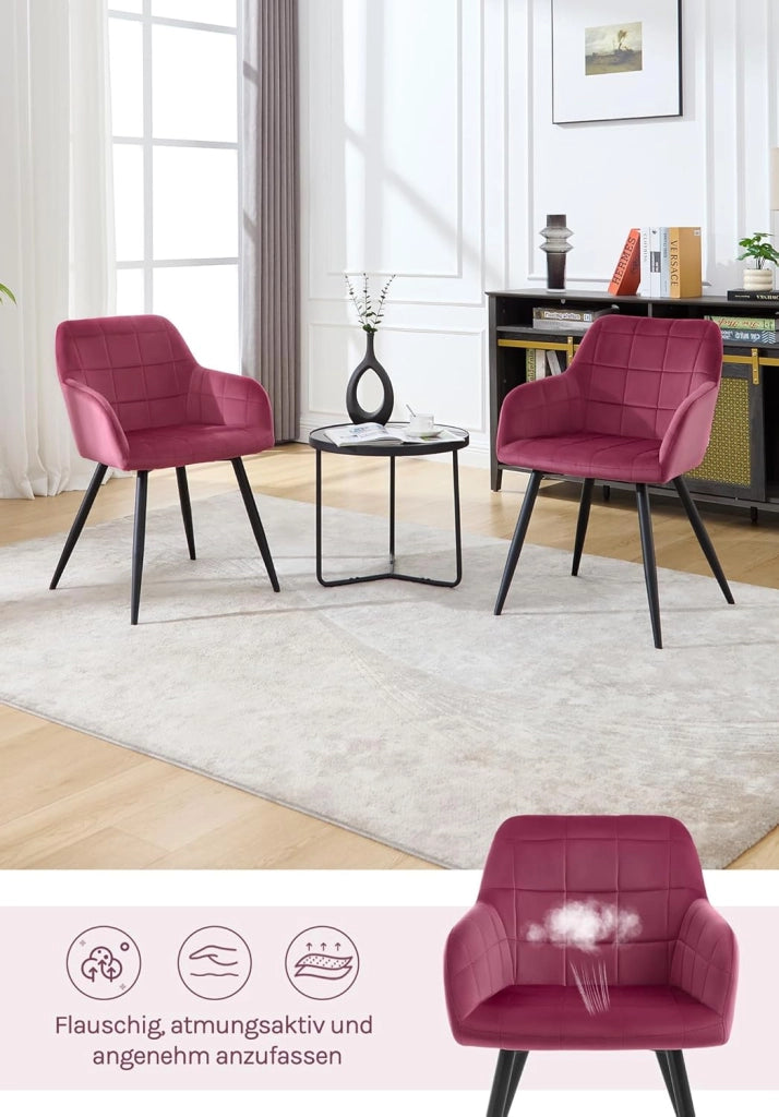 Set di 8 Sedie per Sala da Pranzo Imbottita, Poltroncina in Velluto,Sedia da Cucina con Braccioli e Schienale, Gambe in Metallo, moderne, Bordeaux, BH93bd-8