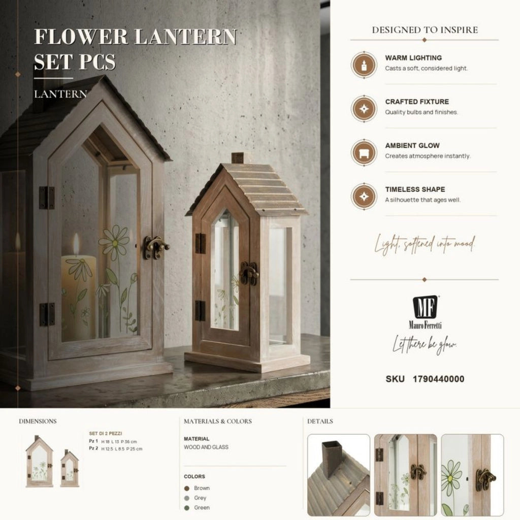 Set di due lanterne Home Flower in legno e vetro