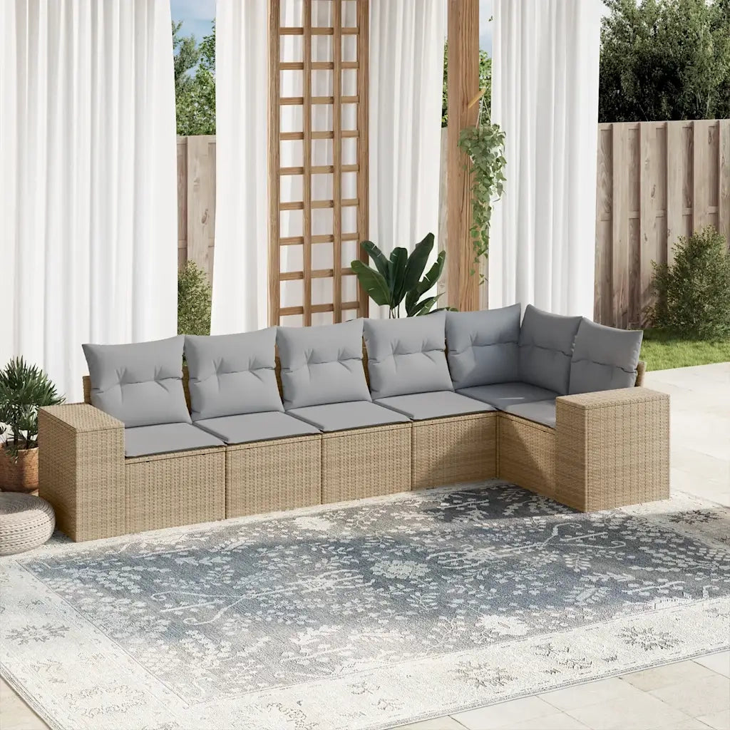 Set Divano da Giardino 6 pz con Cuscini Beige in Polyrattan 3222588