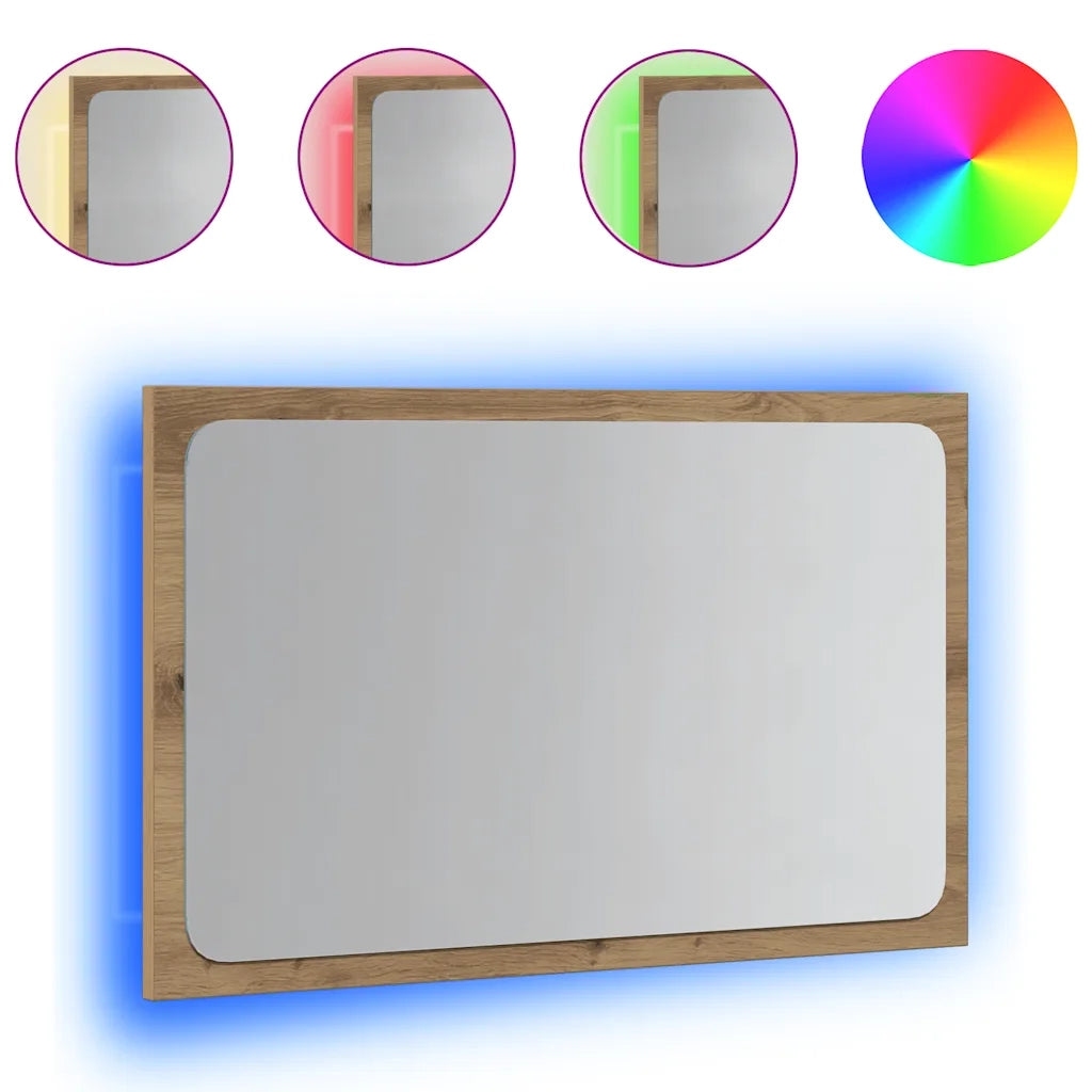 Specchio da Bagno con Luci LED Rovere Artigianale 60x8,5x38 cm 856266