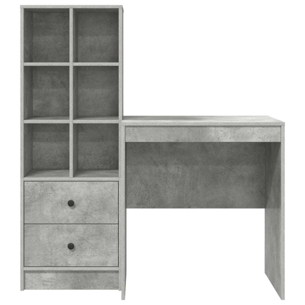 Scrivania | Tavolo da Ufficio con cassetto con lo scaffale 2 pz Grigio cemento