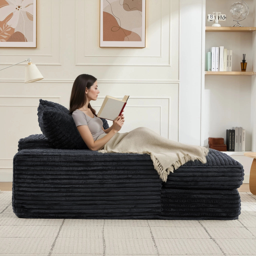 Méridienne in velluto a coste ergonomica senza montaggio con imbottitura in memory foam e 4 cuscini sfoderabili grigio
