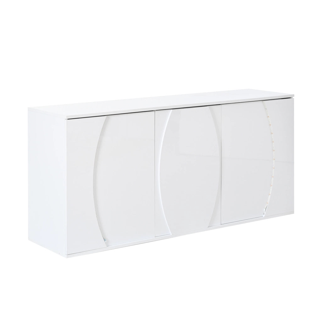 Credenza Soggiorno con LED ¨C Xylo ¨C Bianco Lucido, Truciolato, 150x40x70 cm
