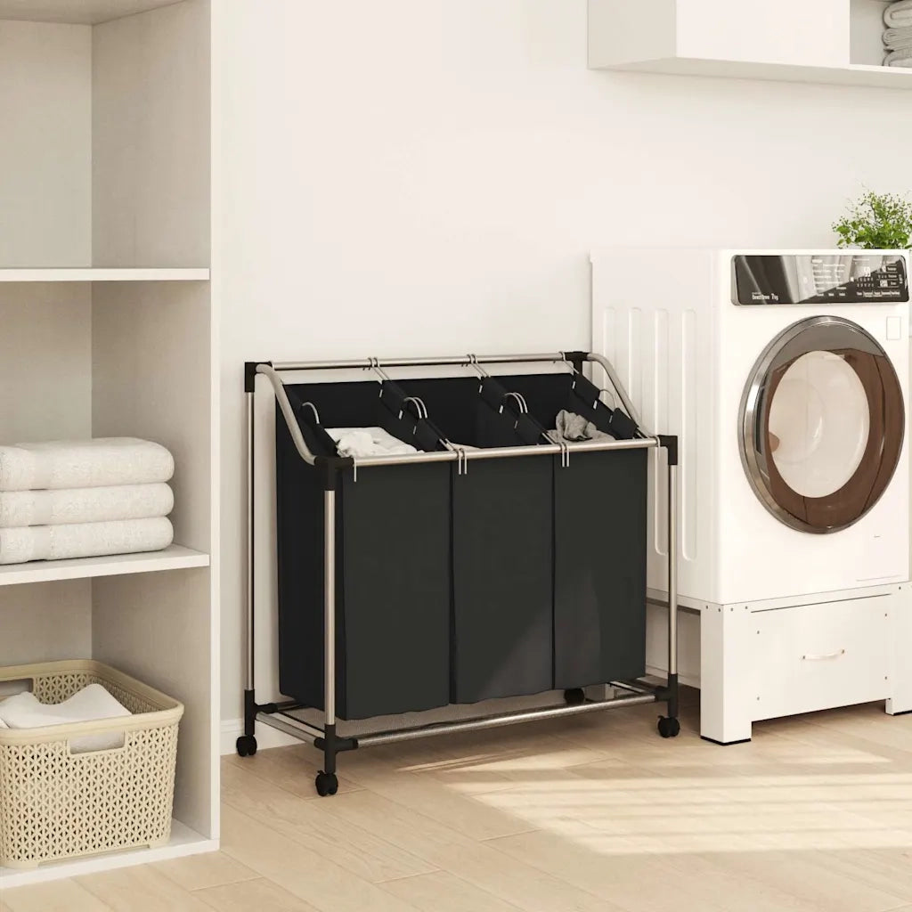 Portabiancheria con 3 Sacchi in Acciaio Nero cod mxl 48661