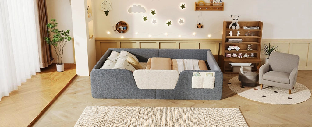 Letto imbottito per bambini 140 x 190 cm in velluto grigio