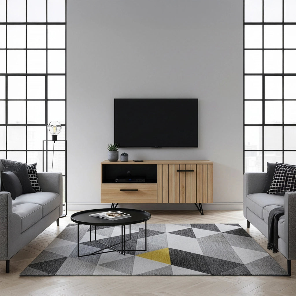 Mobile Porta TV Noppen ad Anta con Cassetto 100 x 38 x 49 cm - Effetto Rovere [en.casa]