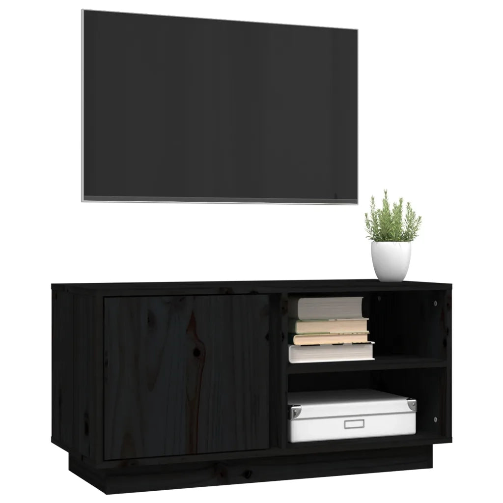 Mobile Porta TV Nera 80x35x40,5 cm in Legno Massello di Pino cod mxl 26285