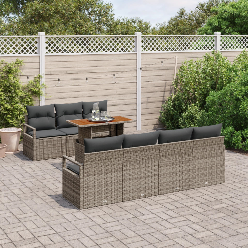 Set Divano da Giardino 8 Pezzi con Cuscini Grigio Rattan Poliacacia