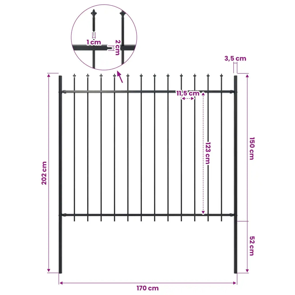 Recinzione da Giardino Woerden con Punta a Lancia in Acciaio 170x150 cm Nero 144927
