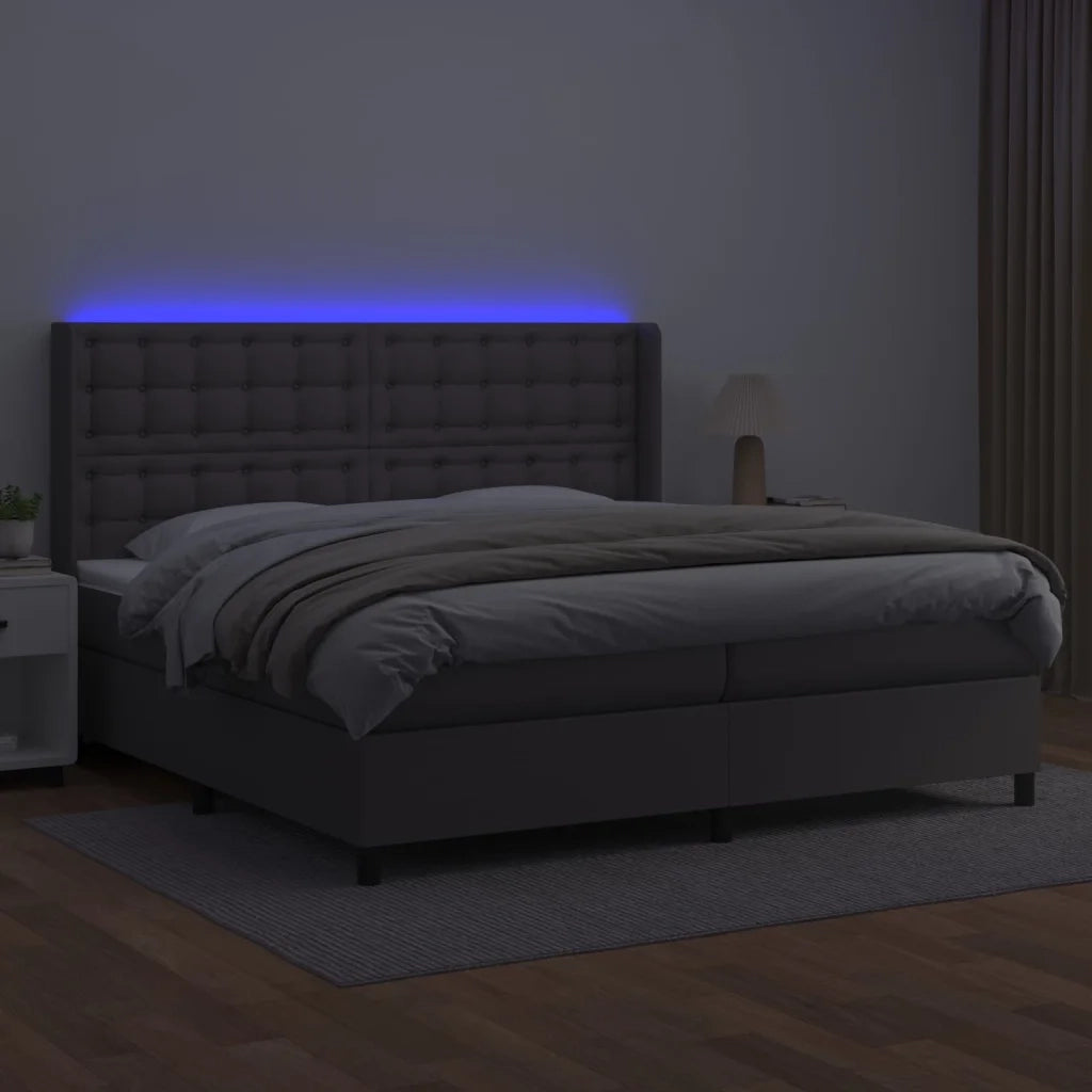Giroletto Molle con Materasso e LED Grigio 200x200cm Similpelle 3139407