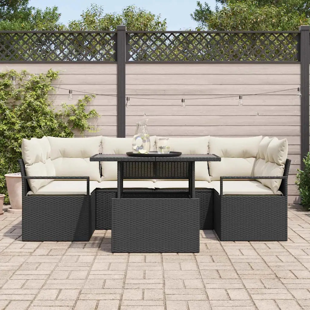 Set Divano da Giardino con archiviazione 7 pcs Nero polyrattan