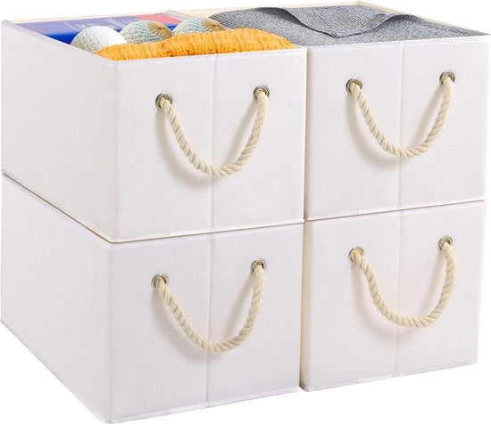 Contenitore di archiviazione in legno opaco, opaco, 4 pezzi, bianco - 33 x 23 x 20 cm