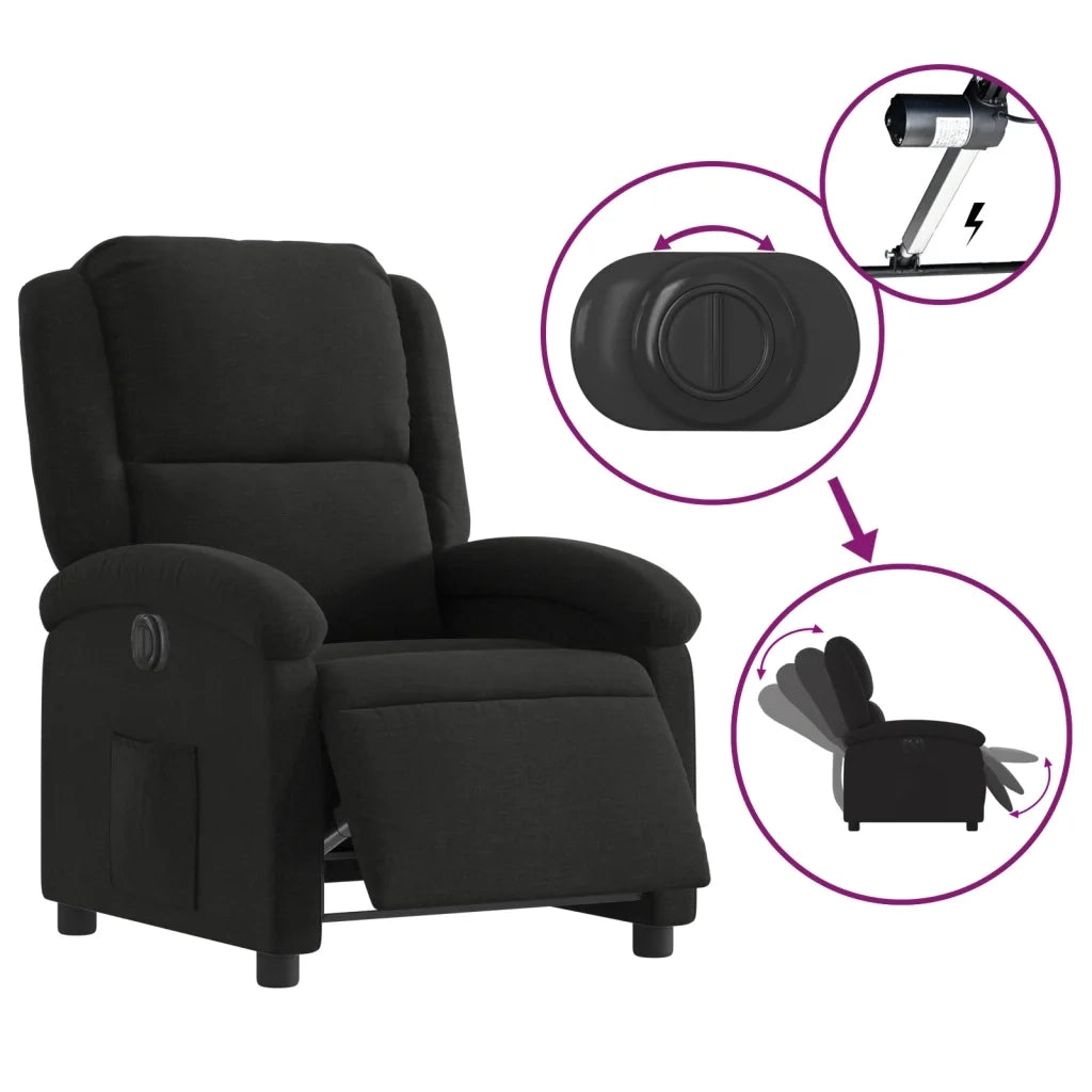 Poltrona | Sedia Relax Elettrica Reclinabile Nera in Tessuto